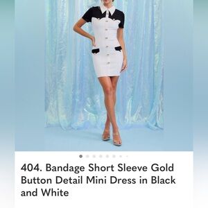 Black & White Short Sleeve Bandage Mini Dress with Gold Buttons
